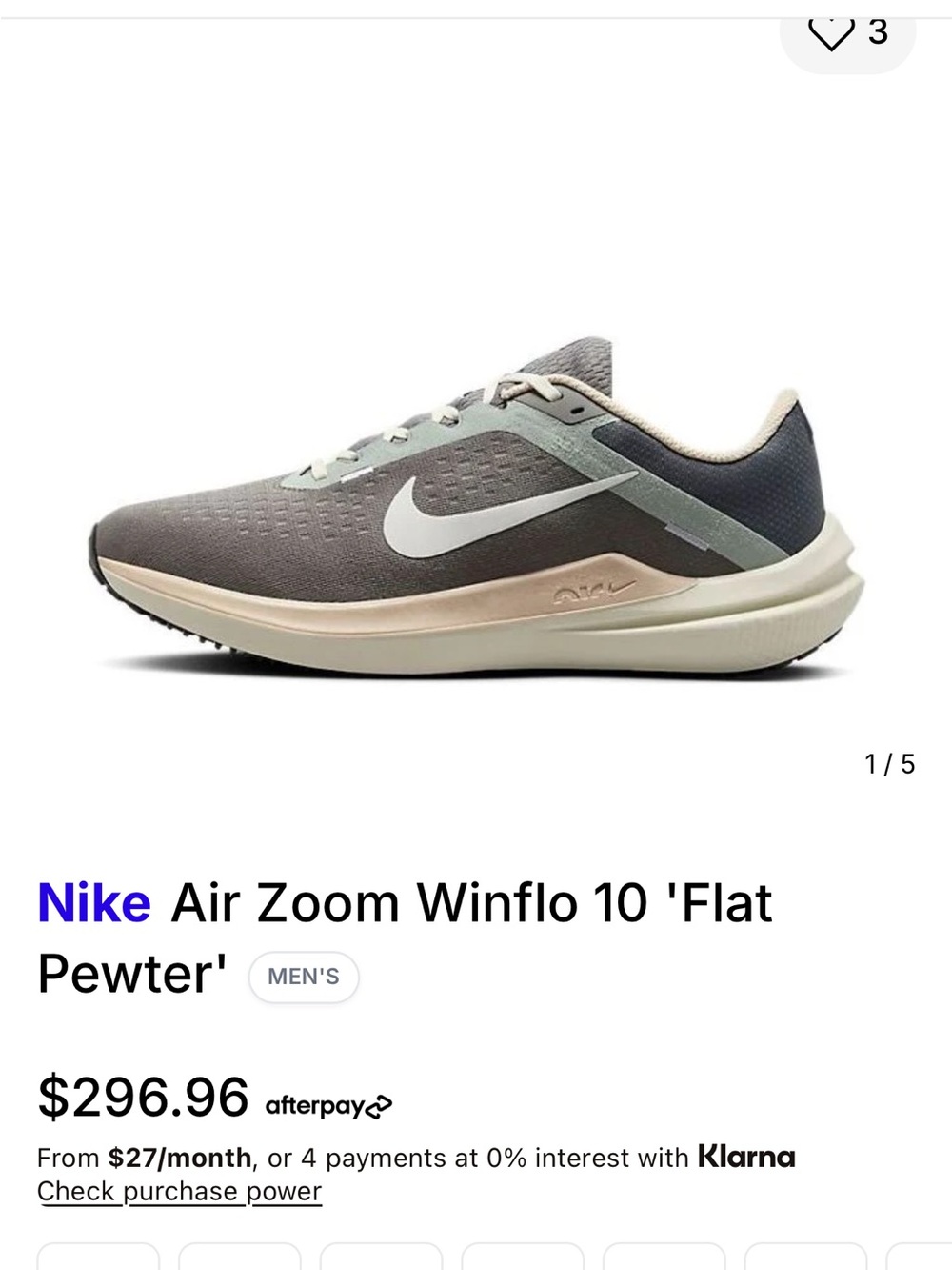 Air Winflo 10 Flat Pewter/Photon Dust Running Shoe Box Label